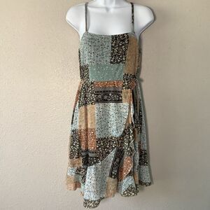 Patchwork Earthy Artsy Bohemian Festival Hippie Casual Strappy Dress Size 16